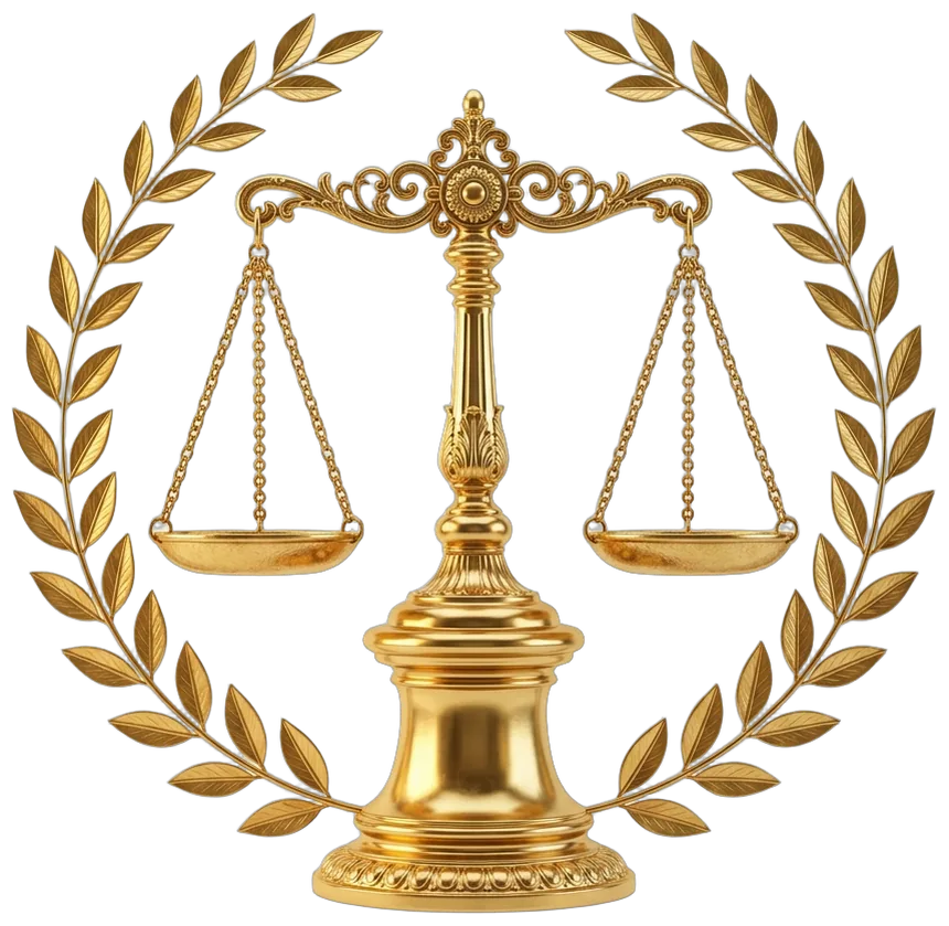 Símbolo clássico de Justiça e Governança Corporativa em ouro nobre