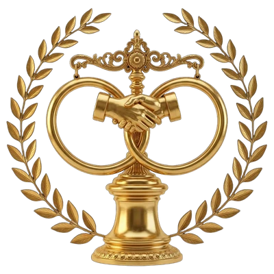 Emblema em ouro nobre de Direito Societário e Contrato Social